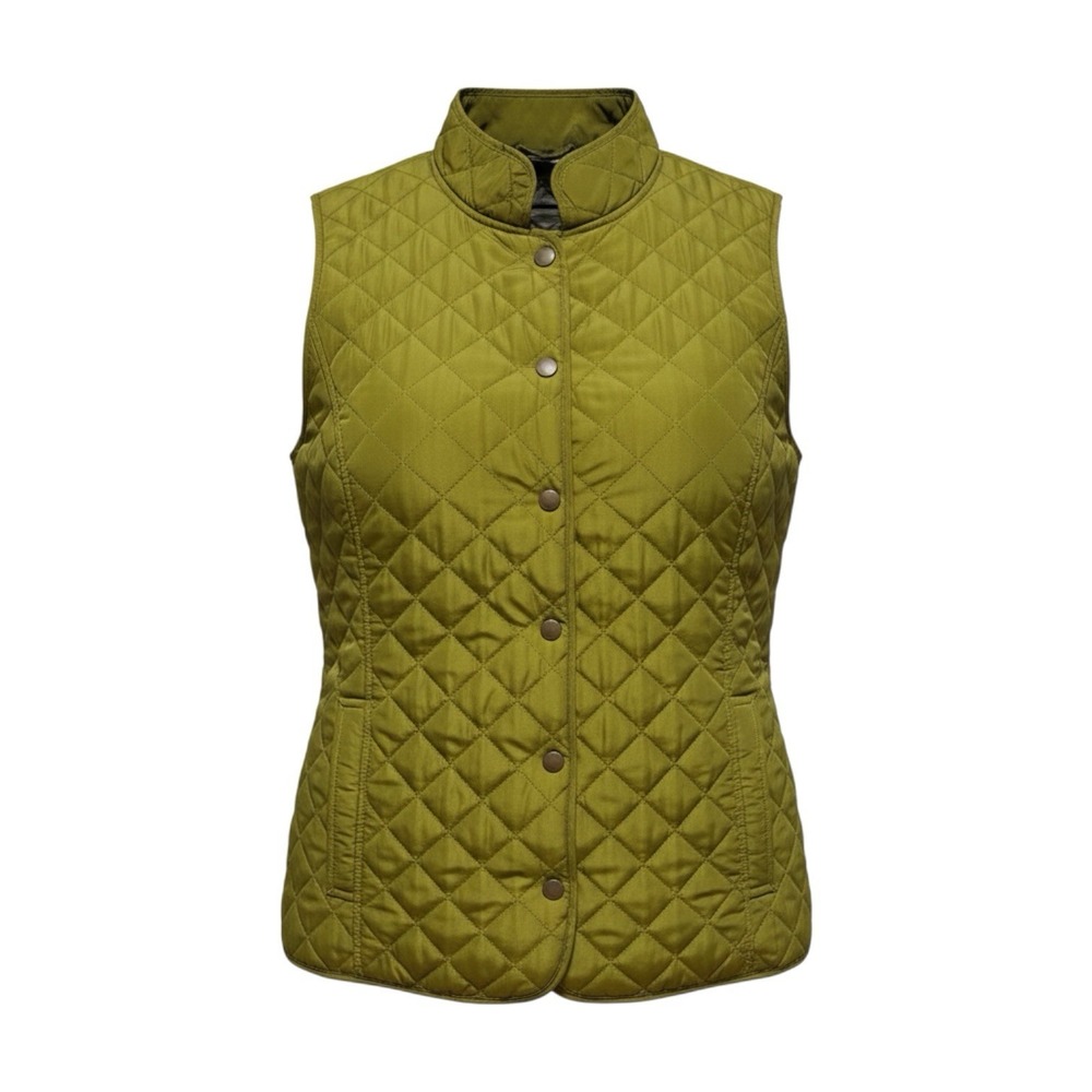 J Jill Vest Snap Quilted Classic Minimal Cottage Olive Green Womens Large Pocket